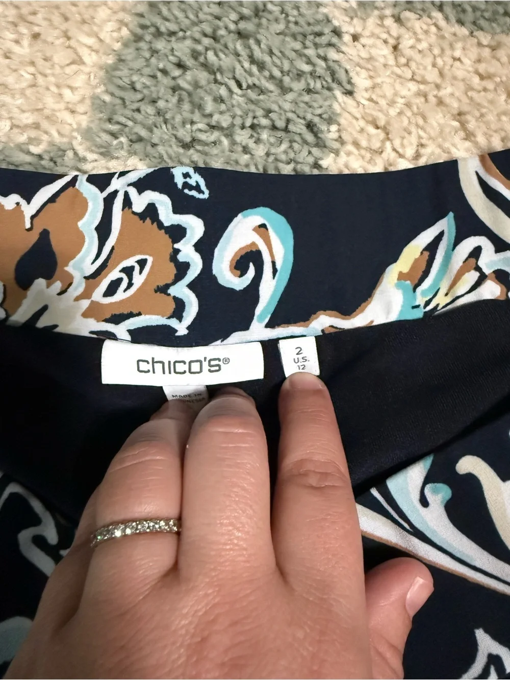 CHICOS navy blue floral pull on modest athletic skort mini skirt comfort summer